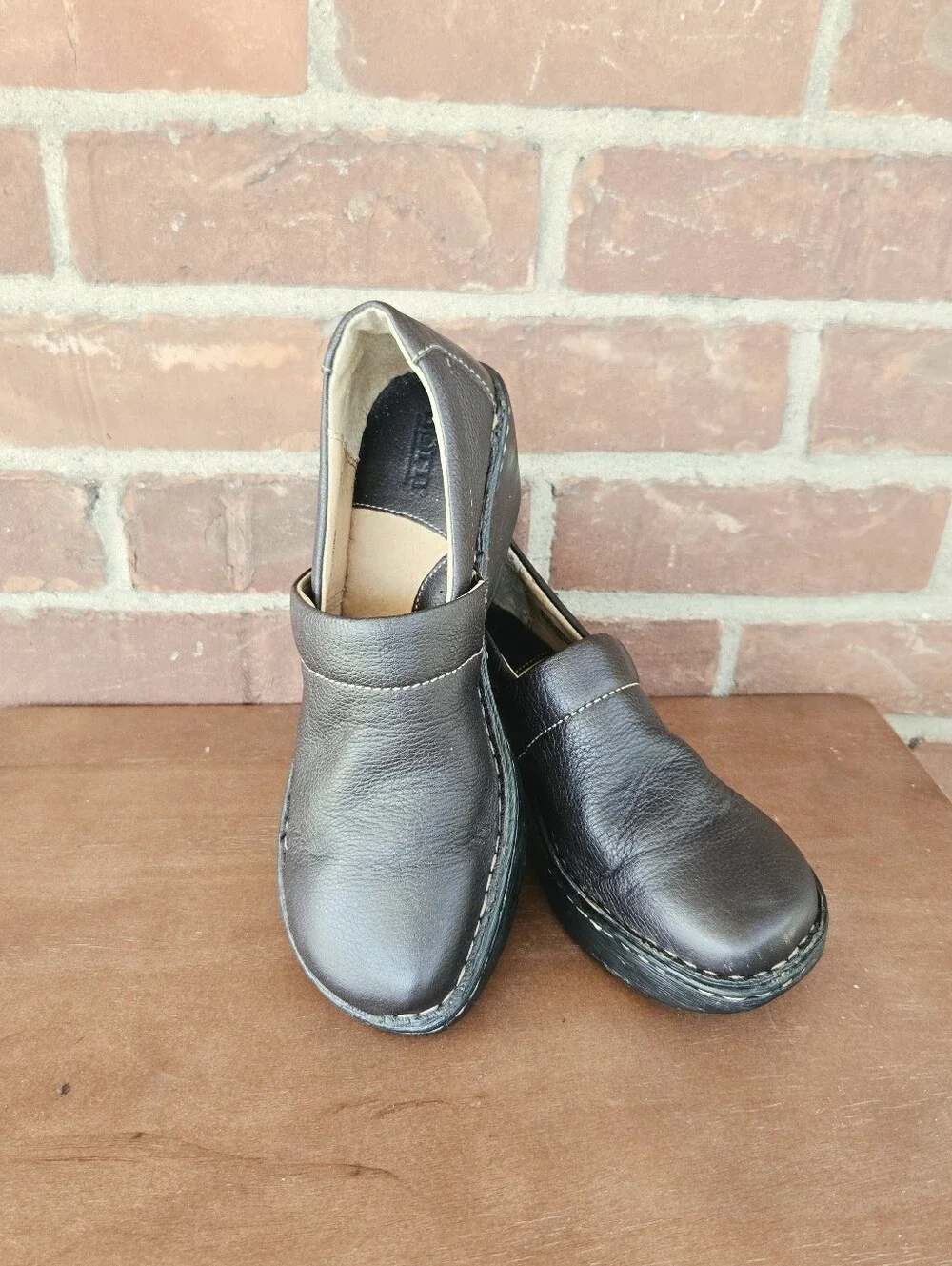 BORN platform shoes Peggy Brown leather slip in
